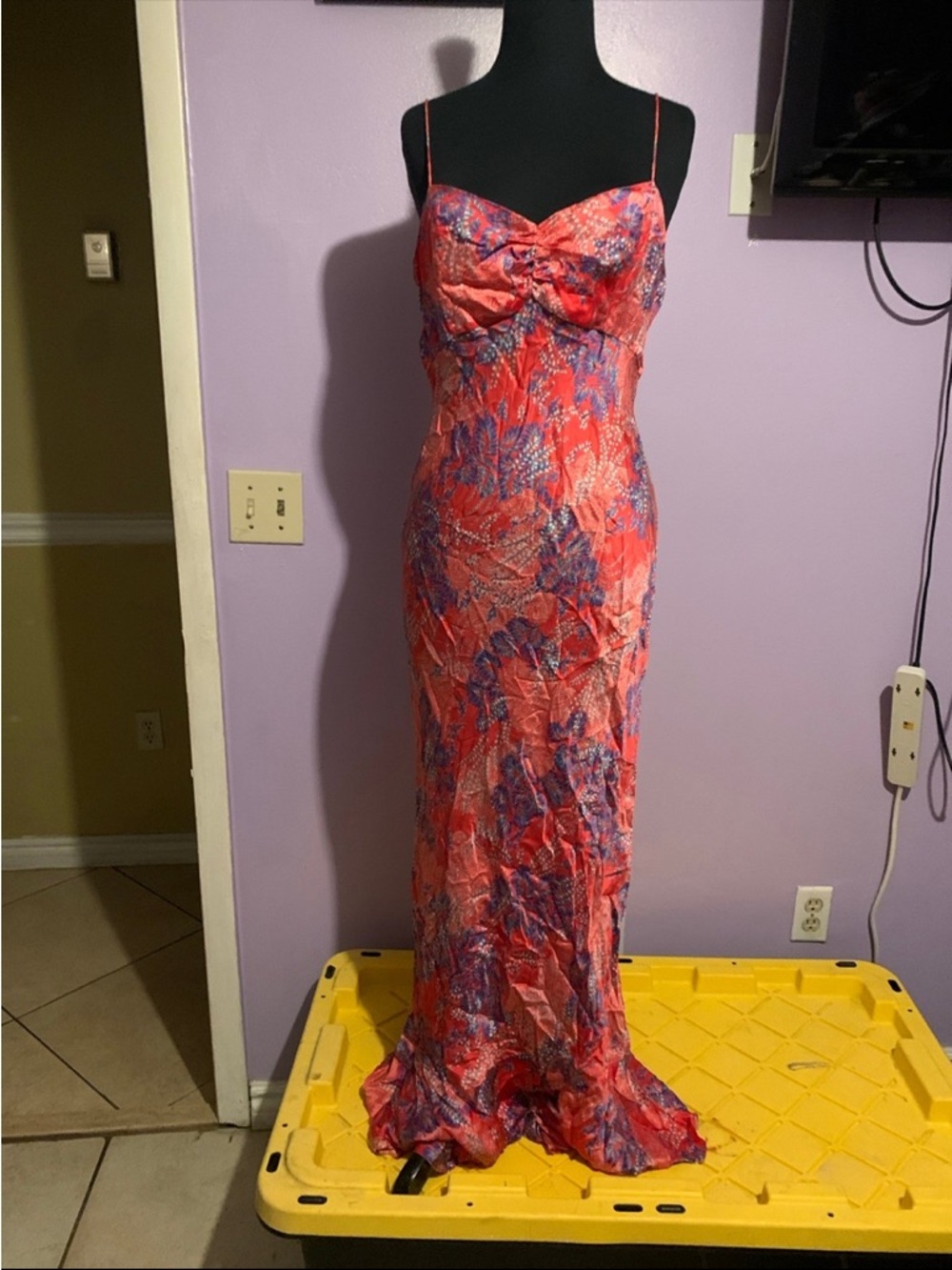 SALONI Coral and Purple Floral Maxi Dress with Spaghetti Straps Never been worn